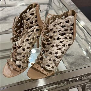 Sam Edelman Tan and Cream Lace-Up Heels